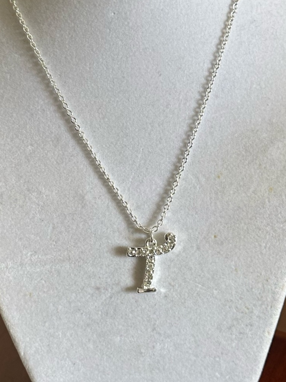 Initial “T” Pendant Necklace Crystal AccentsAdjustable‎ 16”+2” Extender